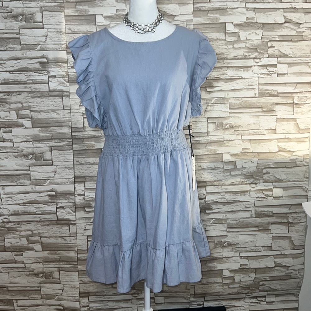 NICOLE MILLER Smocked Ruffle cap sleeve Dress
